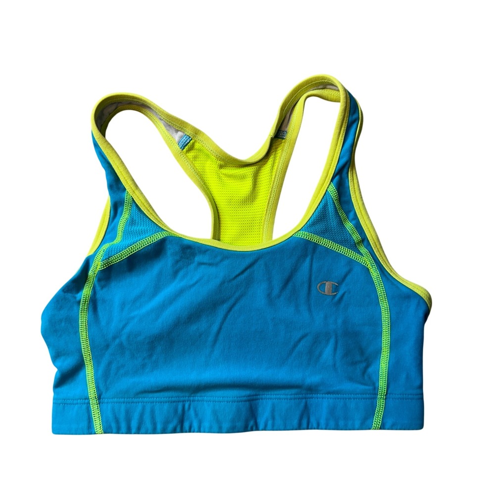 Champion Sports Bra Womens Medium Blue Yellow Medium Support Racerback Mesh 7904